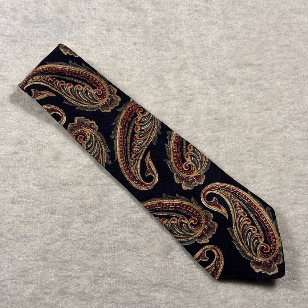 Hunt Club Italian Silk Paisley Tie‎ Mens Necktie Burgundy Gold Navy Blue